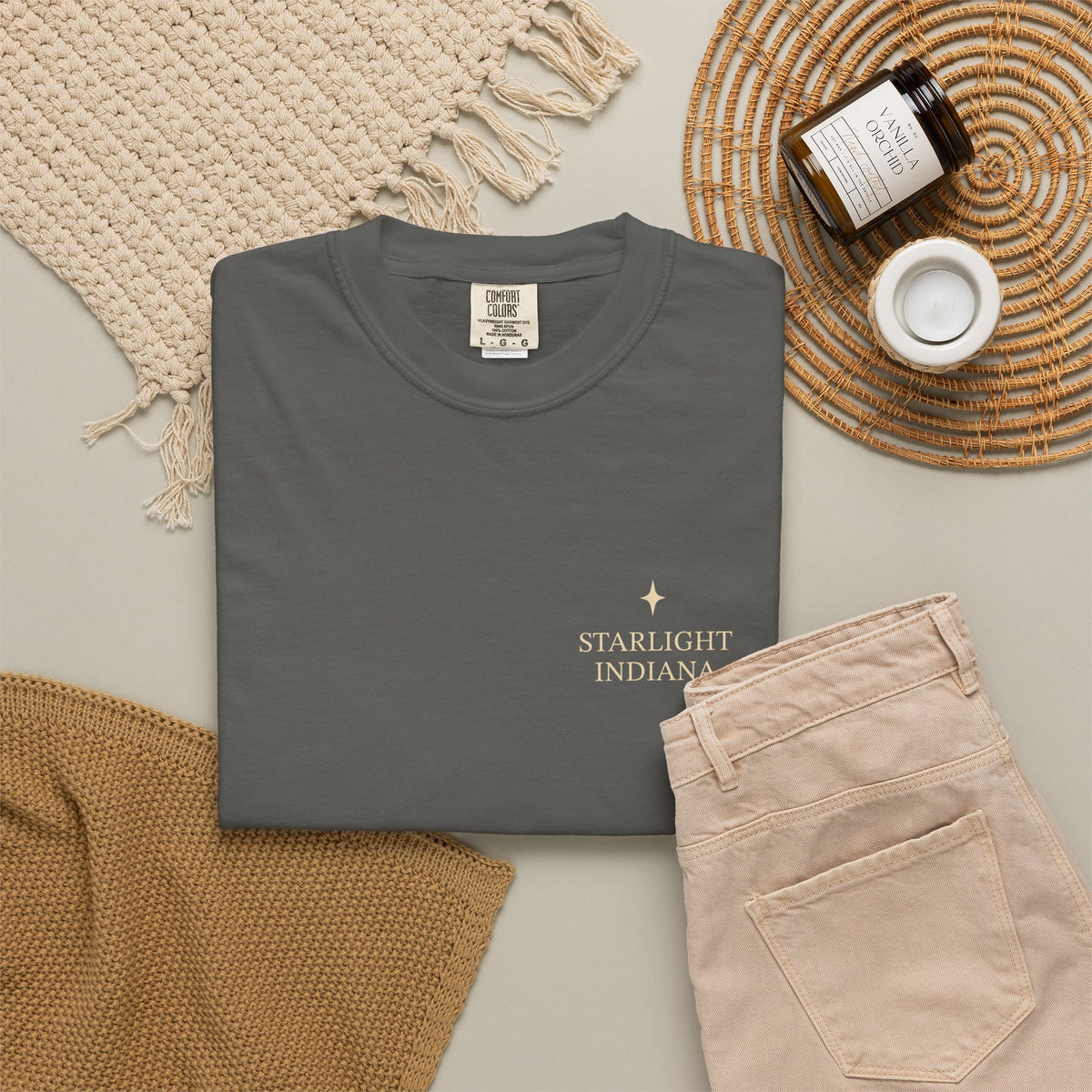 Starlight, Indiana — Starlight Nights Tee on Pepper — supplier-generated preview; physical sample pending