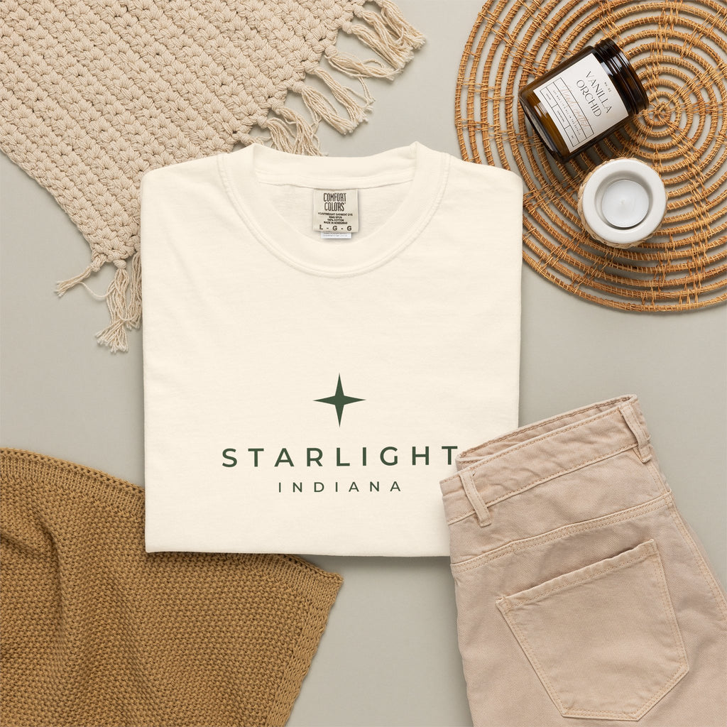 Starlight, Indiana — Simple Star Tee on Ivory — supplier-generated preview; physical sample pending