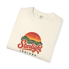 Starlight, Indiana — Retro Sunset Tee on Ivory — supplier-generated preview; physical sample pending