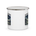 Supplier preview of the 12 oz Starlight Nights enamel camp mug with moonlit field artwork.